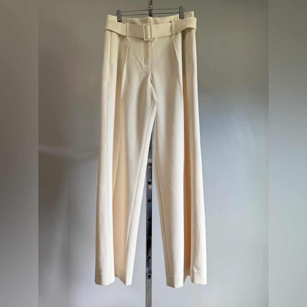 White House Black Market Belted Wide Leg Pants Cream Ivory NWT 10